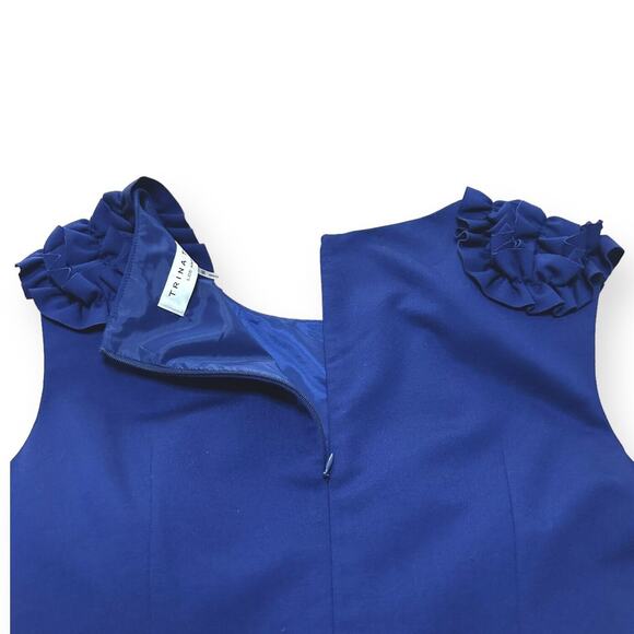 New $248 TRINA TURK Rosette Ruffle Blue Dress Pleated Sheath Career Wedding 10 - Picture 6 of 11